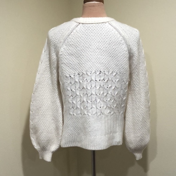 Madewell Copenhagen Cable Knit Sweater Size Small Cream Lantern Sleeve - Picture 5 of 10